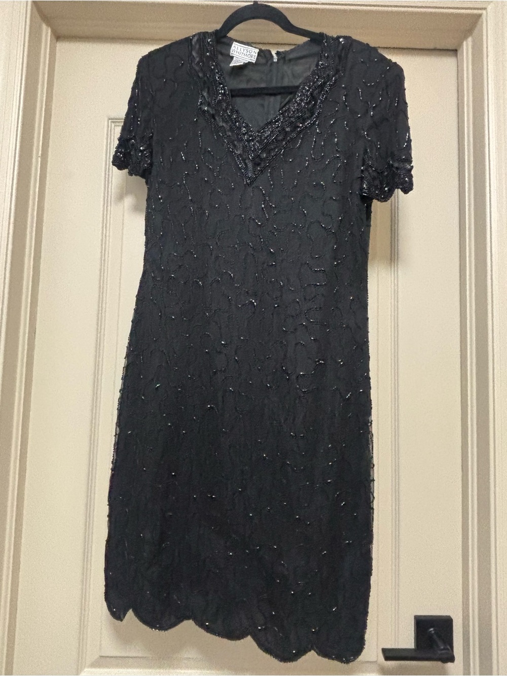 Vintage women’s Allyson Whitmore black beaded silk dress size L